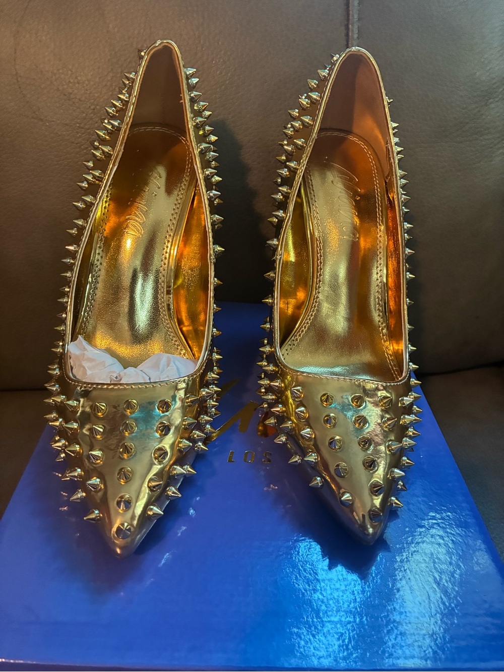 Gold Studded Pointed Toe Women’s Pumps